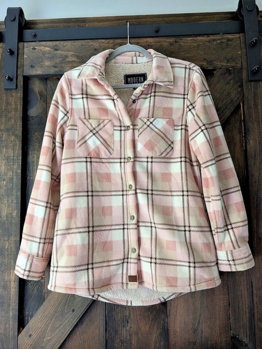 Modern Canvas Plaid Jacket in Pink & White Size Small